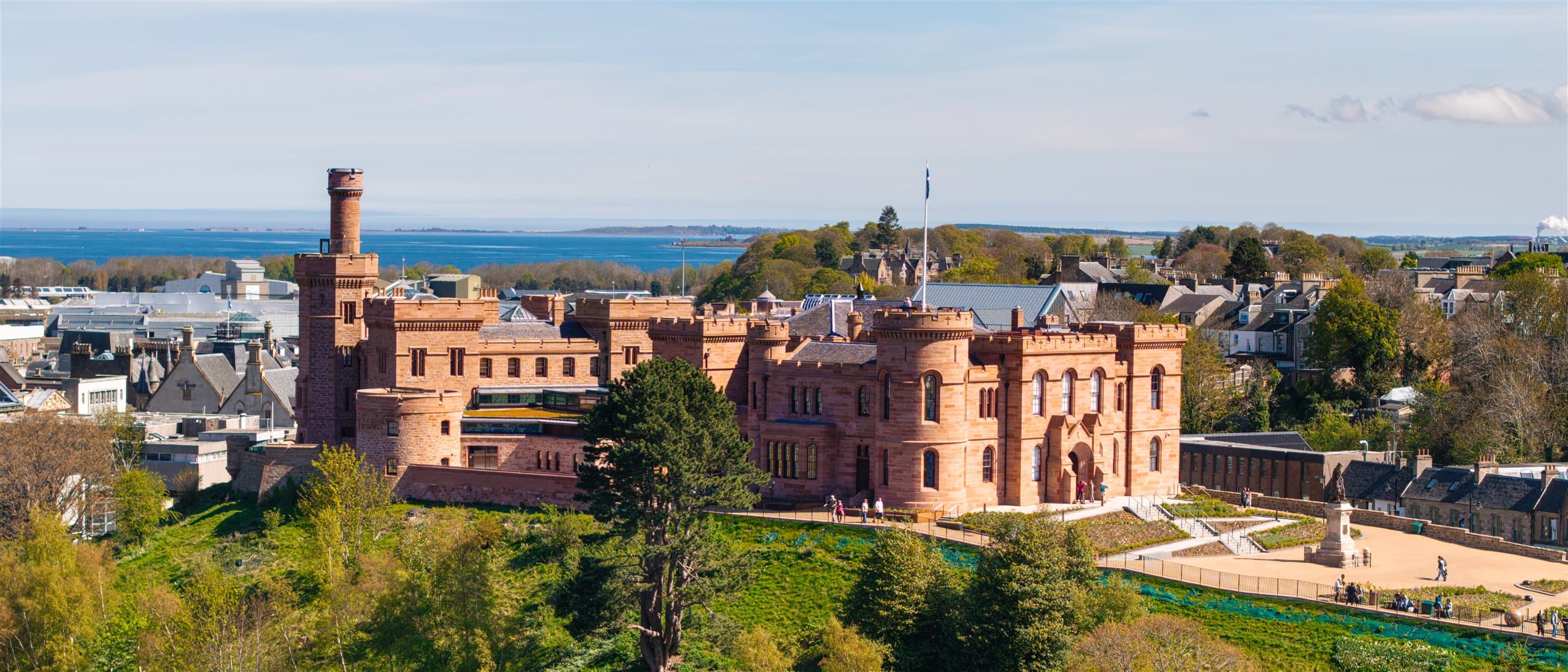 Aerial view of Inverness Castle and the city beyond